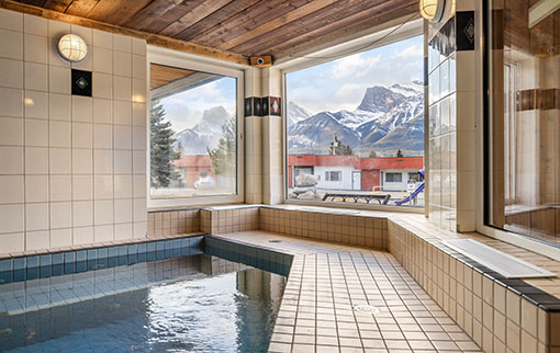 Hot tub with mountain views