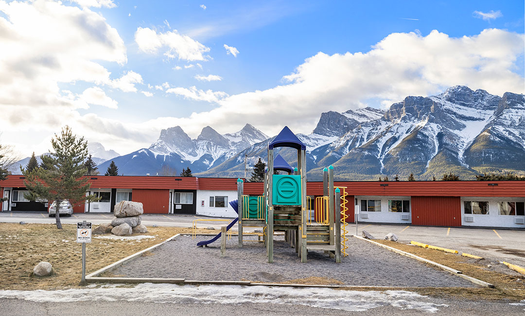 Playground with mountains in the background