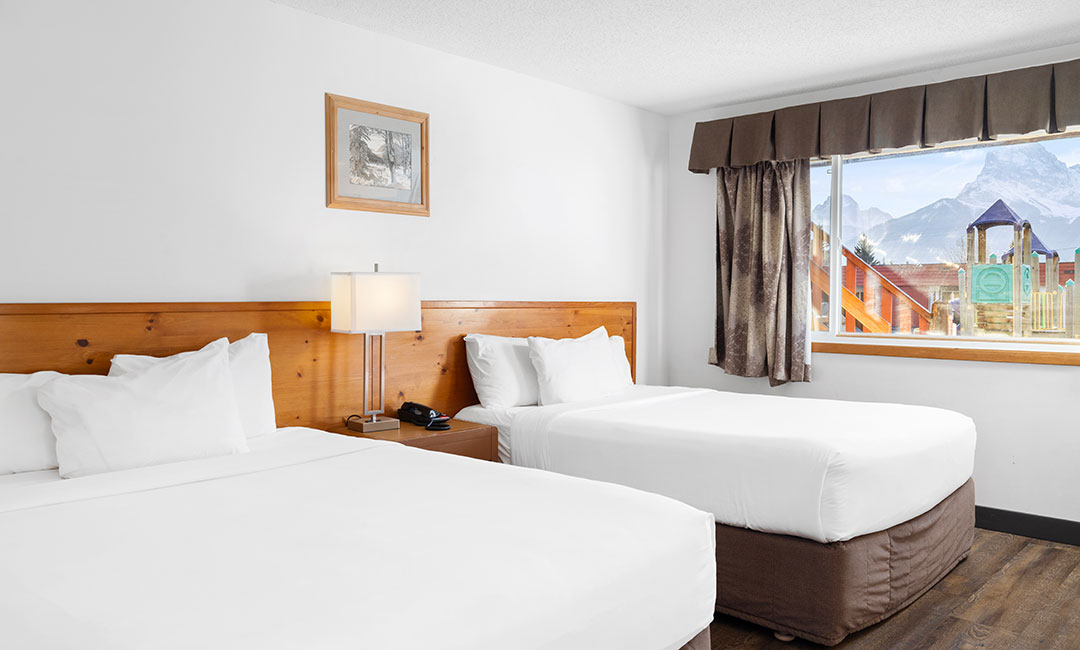 Hotel room with two queen beds